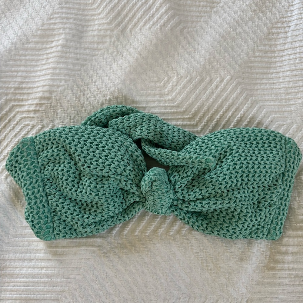 Montce Tori Ties Bandeau Turquoise Crochet Bikini Top